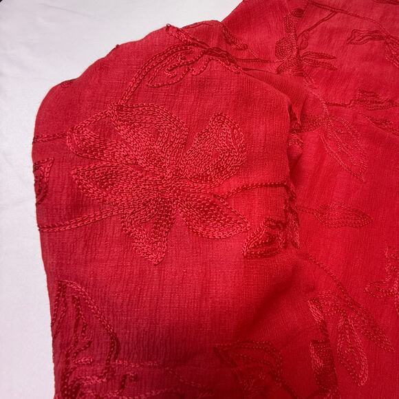 Vintage Chico’s Design Red Linen Silk Blend Floral Embroidered Shirt Size 1 - Picture 10 of 16
